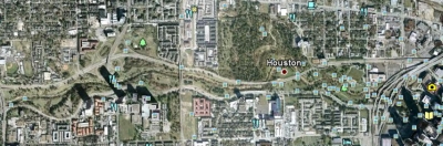 Google Earth view of Buffalo Bayou running trail in Houston